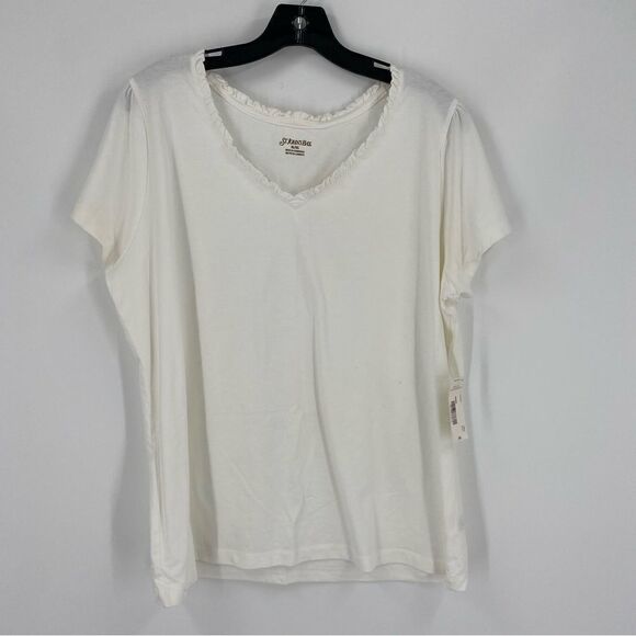 St. John’s Bay Women’s V Neck Short Sleeve Basic White Teeshirt XL - Picture 1 of 3
